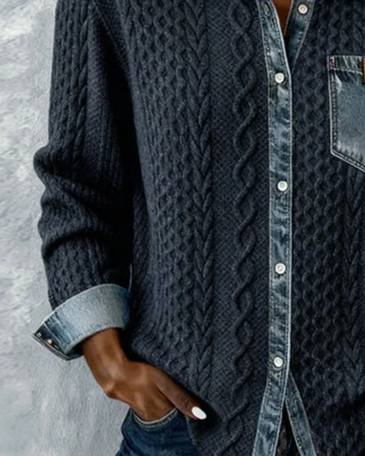 Eva - Camisa de manga larga con patchwork denim