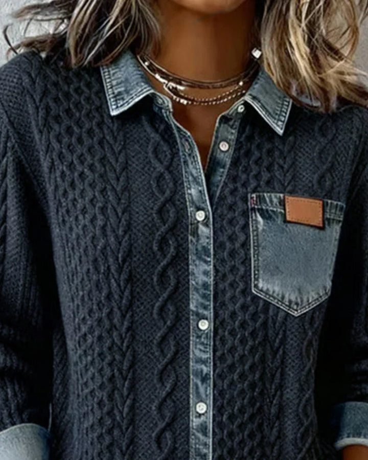 Eva - Camisa de manga larga con patchwork denim