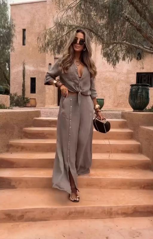 SABANA – Elegante conjunto Bohemio de Camisa y Pantalón con Botones