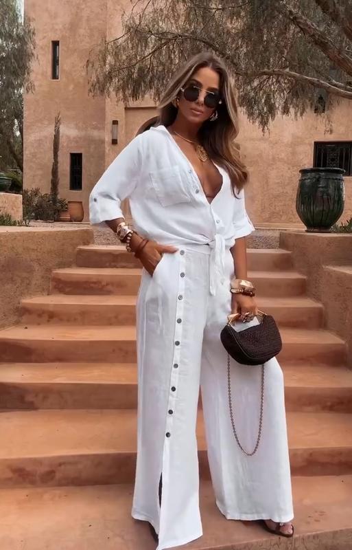 SABANA – Elegante conjunto Bohemio de Camisa y Pantalón con Botones