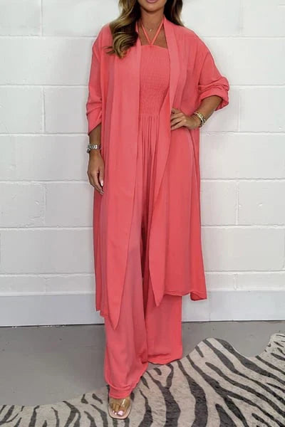 Gloria/ Conjunto de 2 piezas de pantalones anchos con espalda descubierta y tiras para mujer