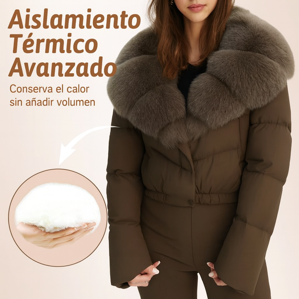Victoria - Chaqueta corta moderna y cálida con cuello de piel sintética (relleno de plumón de pato blanco)