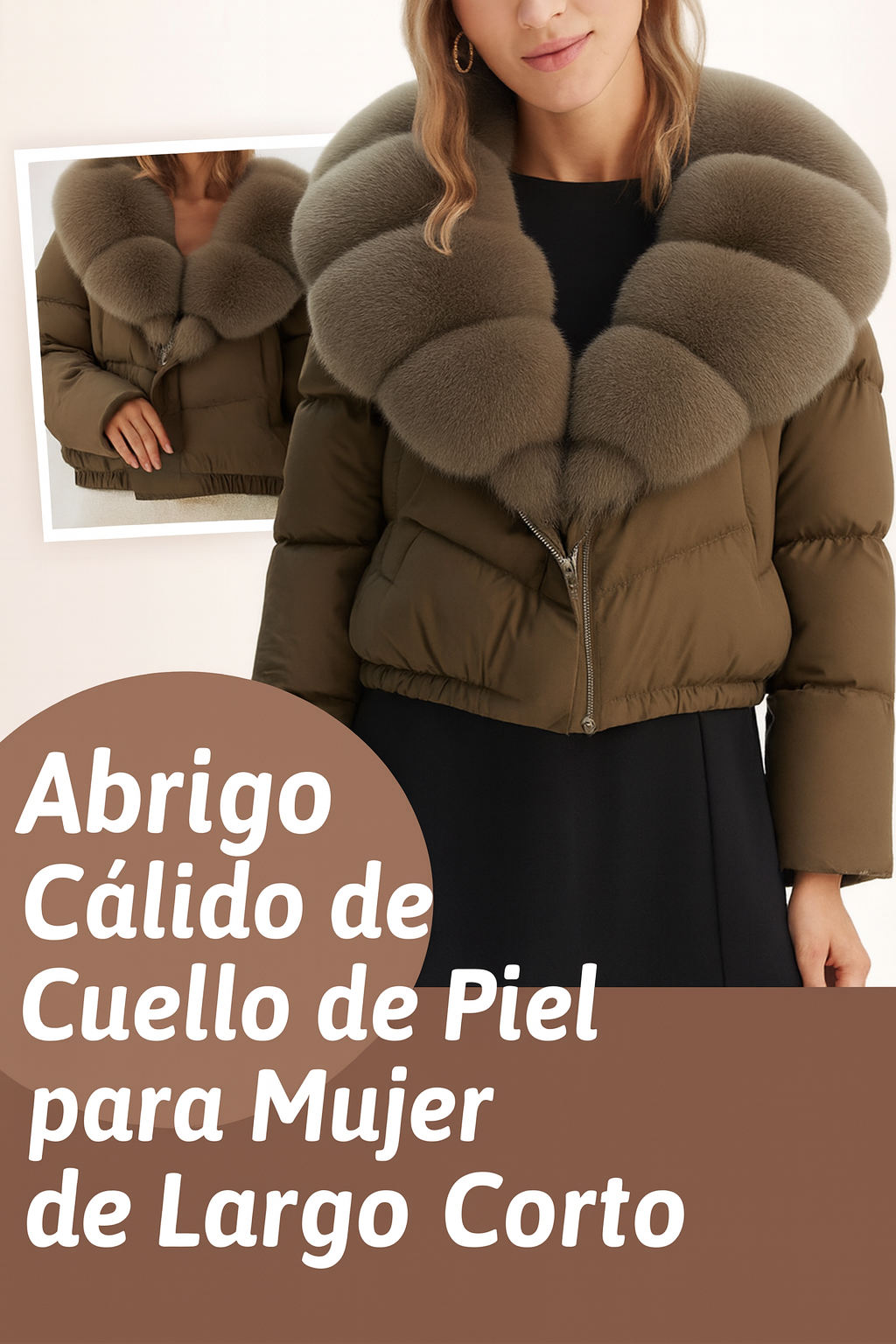 Victoria - Chaqueta corta moderna y cálida con cuello de piel sintética (relleno de plumón de pato blanco)
