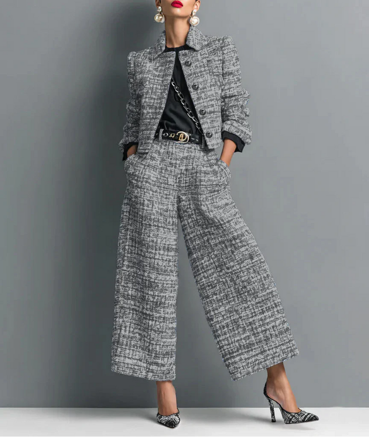 Leina – Conjunto elegante de chaqueta y pantalón en tweed