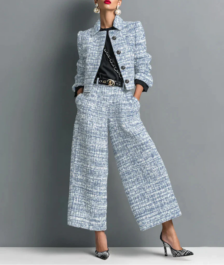 Leina – Conjunto elegante de chaqueta y pantalón en tweed