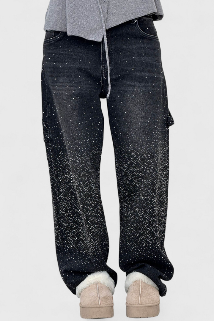 Dariya | Jeans Cargo Balloon con Brillo y Aplicaciones de Pedrería