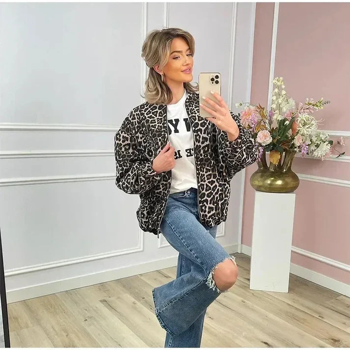 Fiona - Chaqueta bomber para otoño con estampado animal print