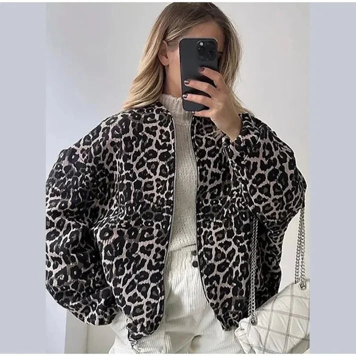 Fiona - Chaqueta bomber para otoño con estampado animal print