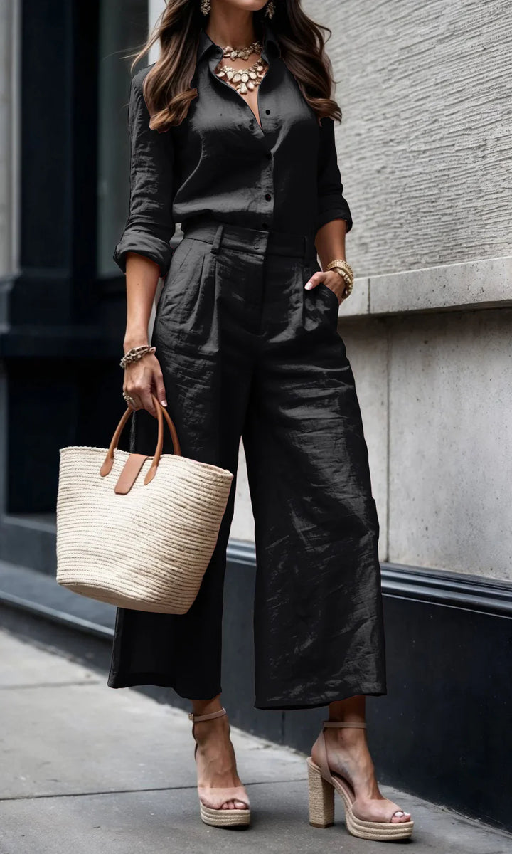 Belinda - Conjunto de camisa y pantalón amplio