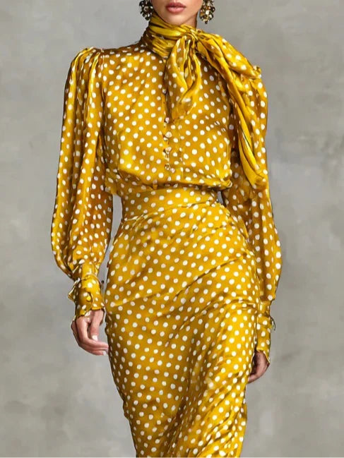 Juna - Conjunto de camisa y falda con lunares