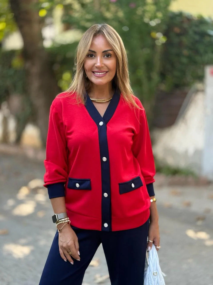 Tamara - Conjunto modal con cárdigan de contraste y pantalón amplio