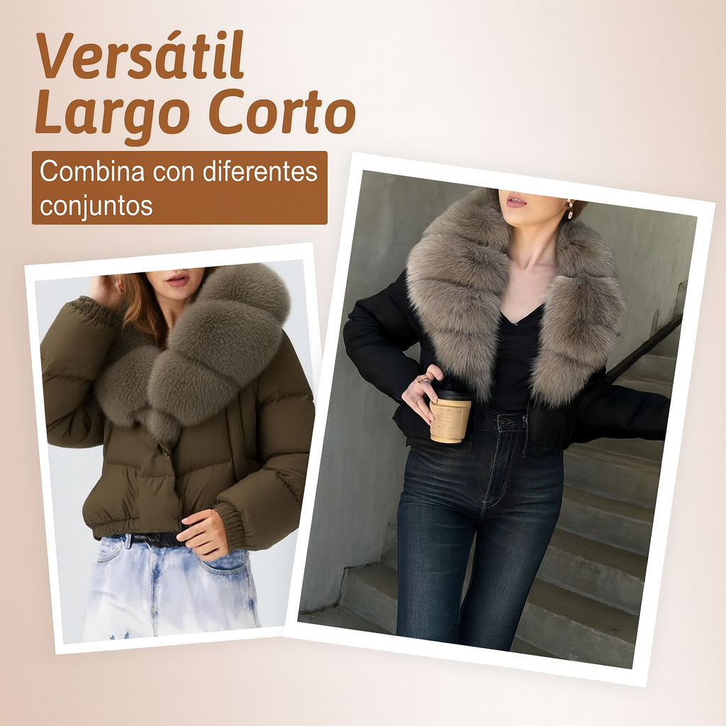 Victoria - Chaqueta corta moderna y cálida con cuello de piel sintética (relleno de plumón de pato blanco)