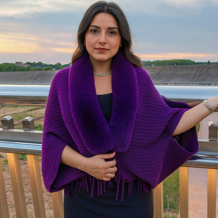 Livia - Bufanda amplia con cuello efecto pelo