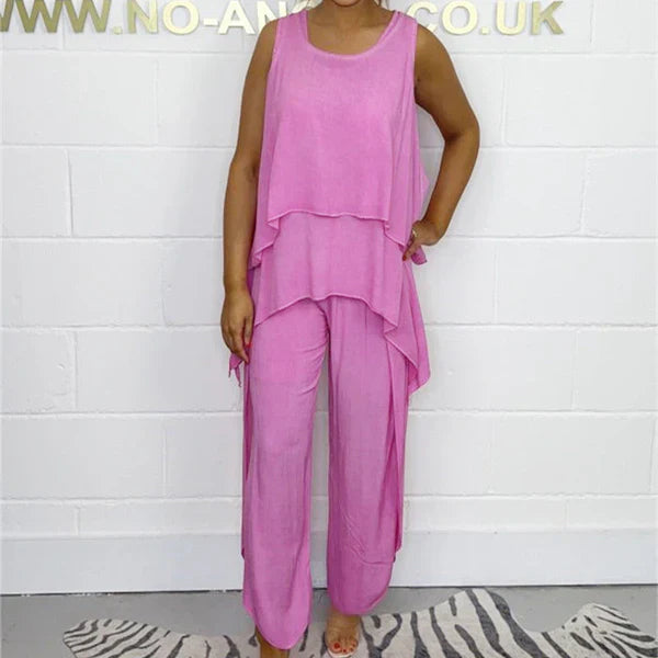 Paloma™ Conjunto fluido de dos piezas sin mangas con diseño asimétrico