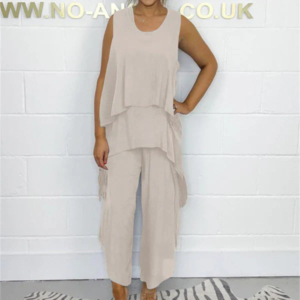 Paloma™ Conjunto fluido de dos piezas sin mangas con diseño asimétrico