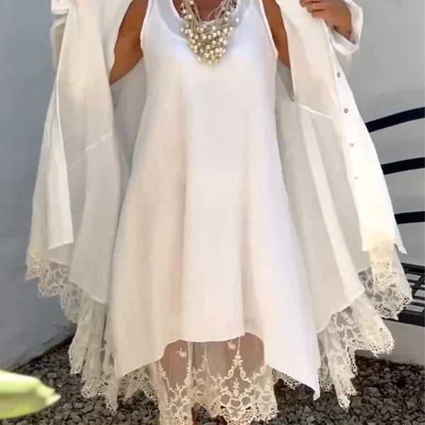 Emma™ | Conjunto bohemio de vestido y cárdigan con encaje delicado