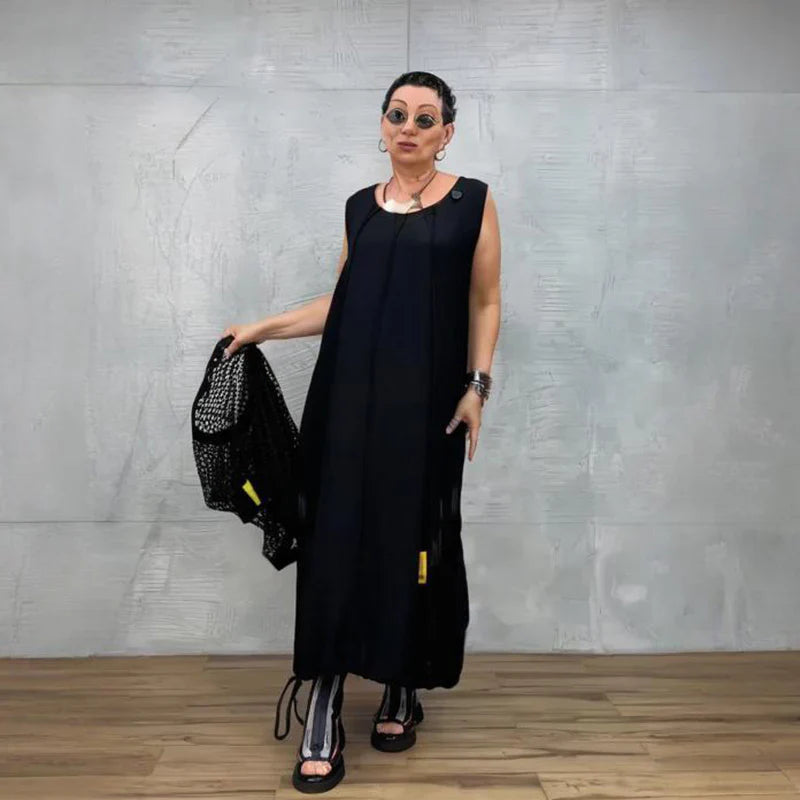 Ava - Conjunto negro de vestido con sobrecamisa calada