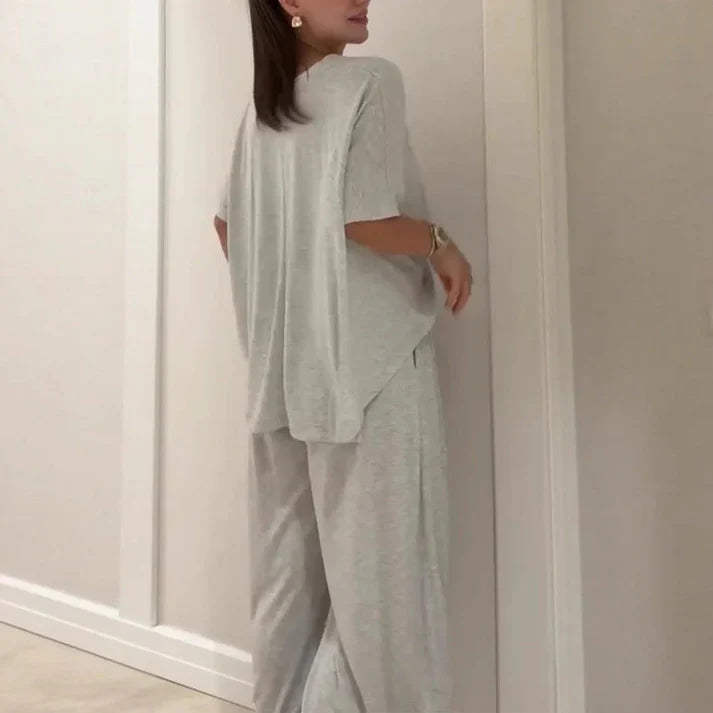 Luma - Conjunto fluido de dos piezas con top liso y pantalón ancho