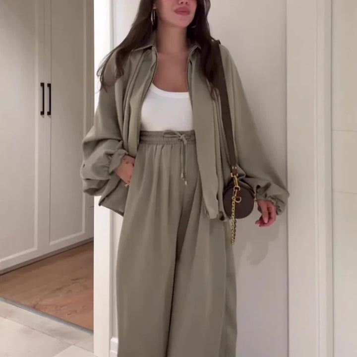 Otoña - Chaqueta holgada con cremallera y pantalones anchos