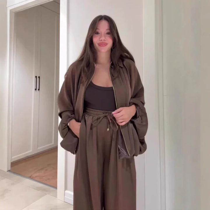 Otoña - Chaqueta holgada con cremallera y pantalones anchos