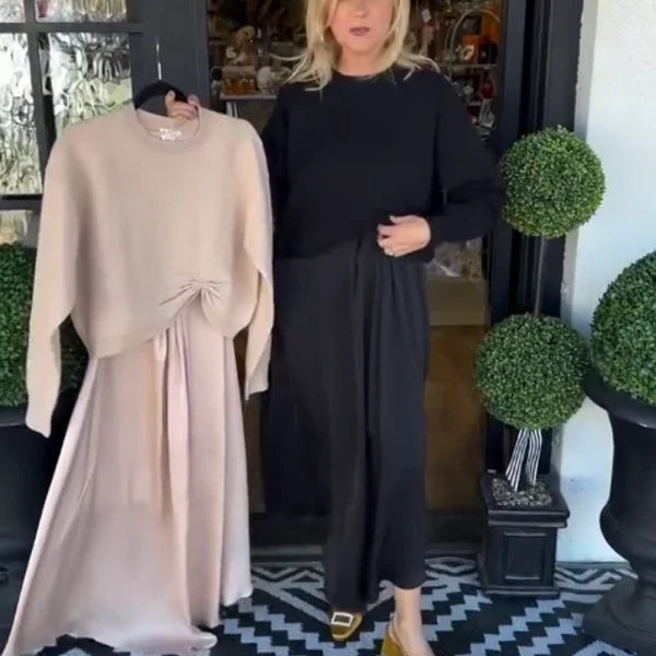 Paula - Conjunto con jersey de nudo y vestido largo