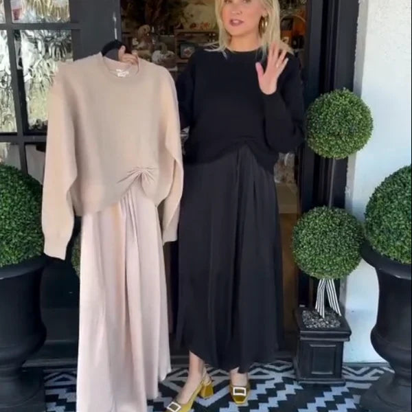 Paula - Conjunto con jersey de nudo y vestido largo