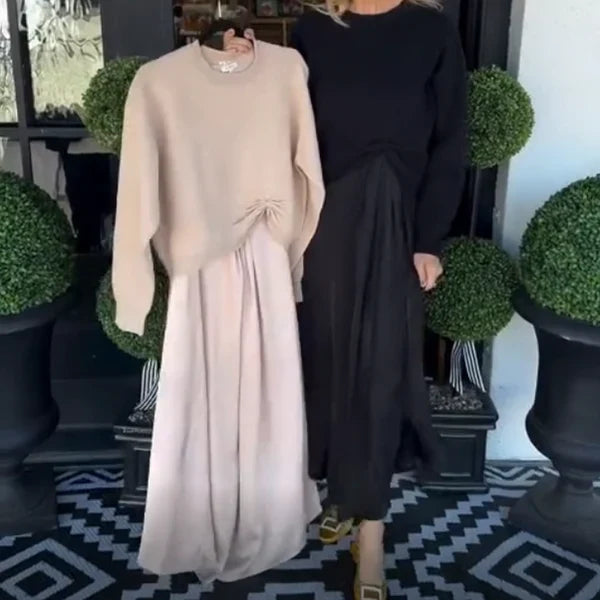 Paula - Conjunto con jersey de nudo y vestido largo