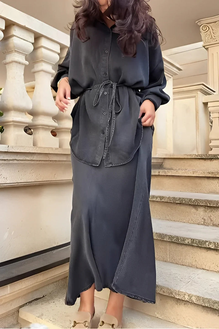 Gloria - Conjunto de camisa y falda de manga larga con cordón ajustable