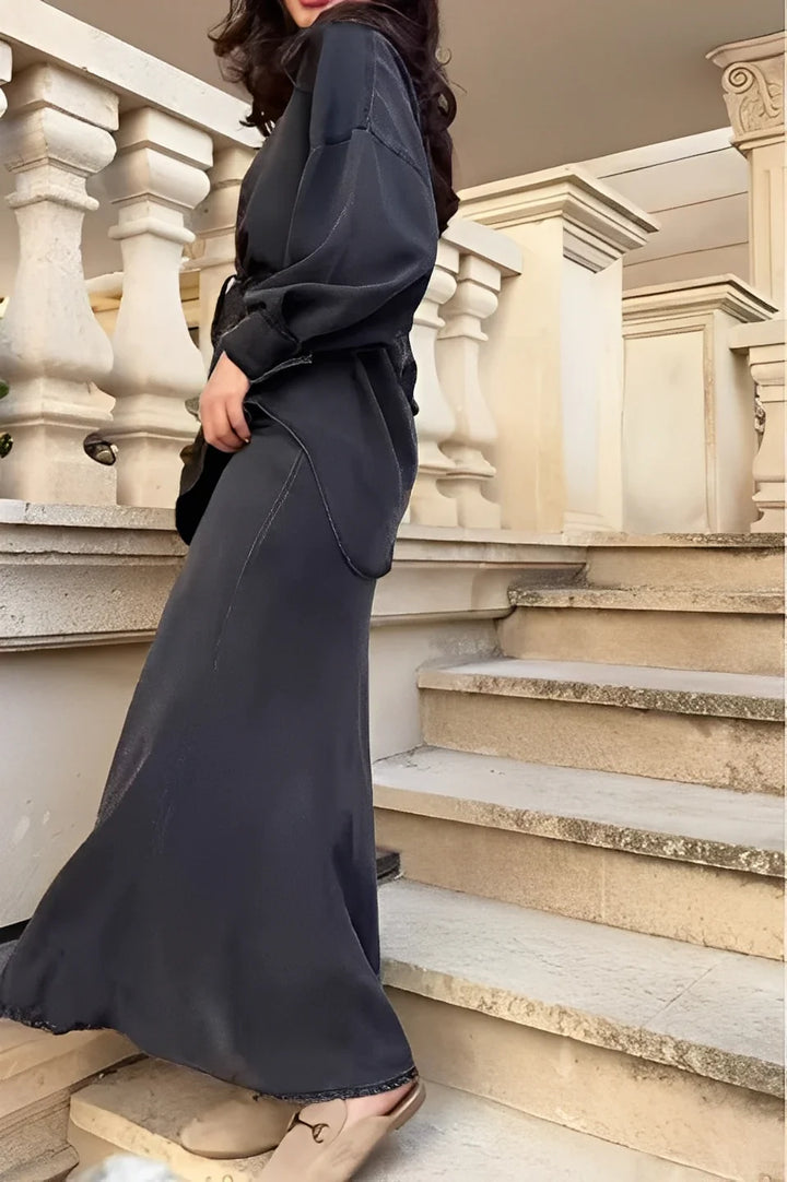 Gloria - Conjunto de camisa y falda de manga larga con cordón ajustable