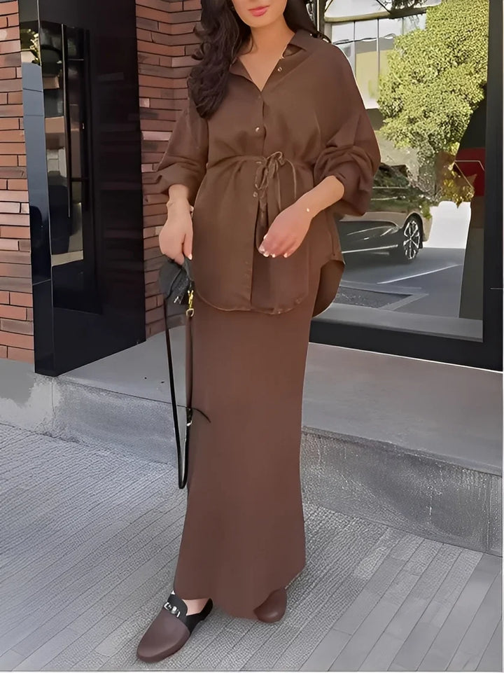 Gloria - Conjunto de camisa y falda de manga larga con cordón ajustable