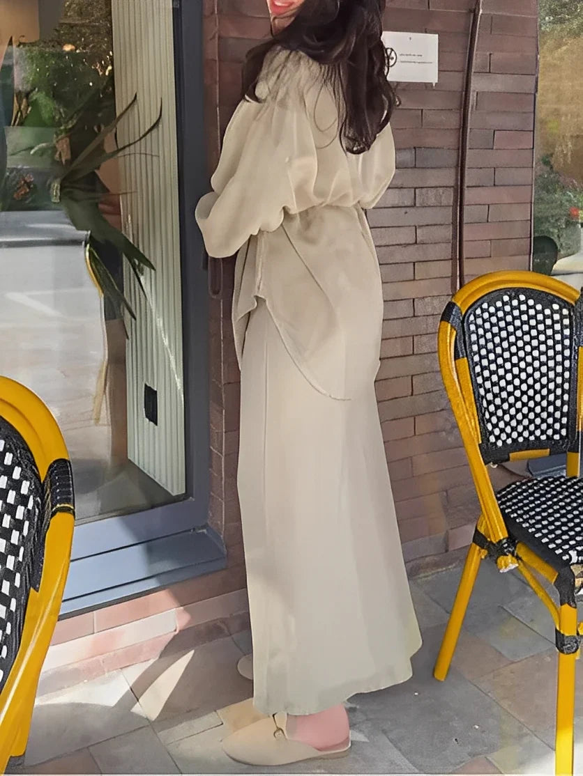 Gloria - Conjunto de camisa y falda de manga larga con cordón ajustable