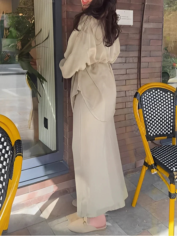 Gloria - Conjunto de camisa y falda de manga larga con cordón ajustable